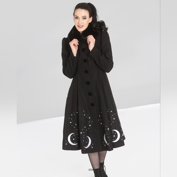 Hell Bunny Jackets & Blazers - Hell Bunny Interstellar Coat Black And White Moon And Star Design